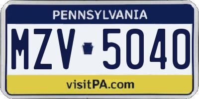 PA license plate MZV5040