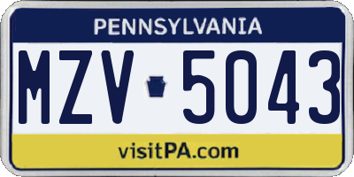 PA license plate MZV5043