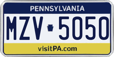 PA license plate MZV5050