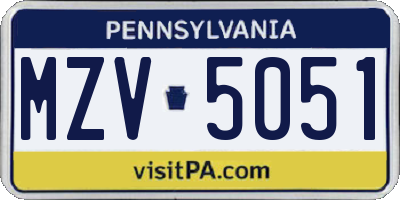 PA license plate MZV5051