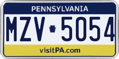PA license plate MZV5054
