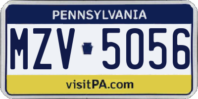 PA license plate MZV5056