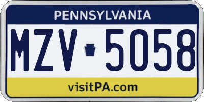 PA license plate MZV5058