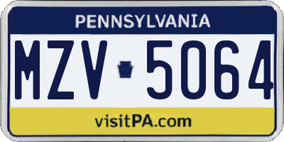 PA license plate MZV5064