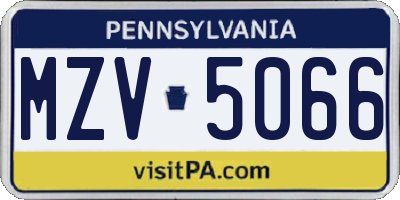 PA license plate MZV5066