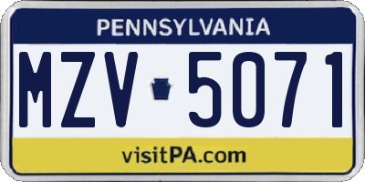 PA license plate MZV5071