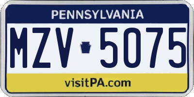 PA license plate MZV5075