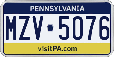 PA license plate MZV5076
