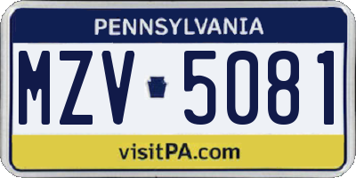 PA license plate MZV5081
