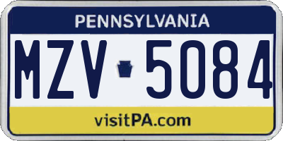PA license plate MZV5084