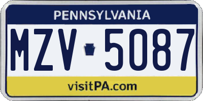 PA license plate MZV5087