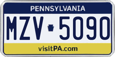 PA license plate MZV5090