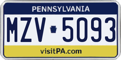 PA license plate MZV5093