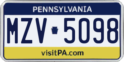 PA license plate MZV5098