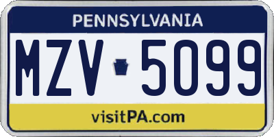 PA license plate MZV5099