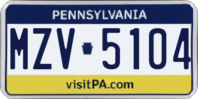PA license plate MZV5104