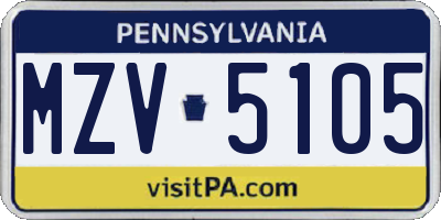 PA license plate MZV5105
