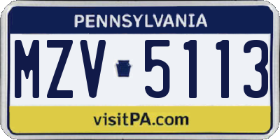 PA license plate MZV5113