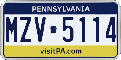 PA license plate MZV5114