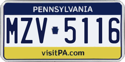 PA license plate MZV5116