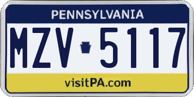 PA license plate MZV5117