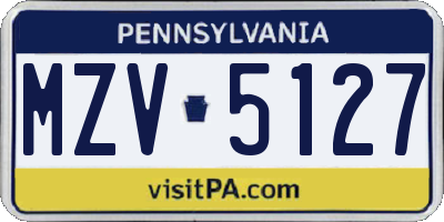 PA license plate MZV5127