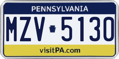 PA license plate MZV5130