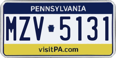 PA license plate MZV5131