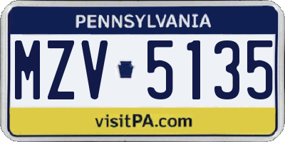 PA license plate MZV5135