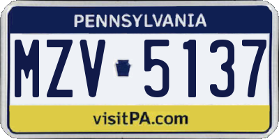 PA license plate MZV5137
