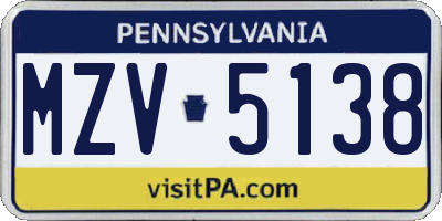 PA license plate MZV5138