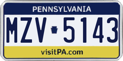 PA license plate MZV5143