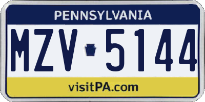 PA license plate MZV5144