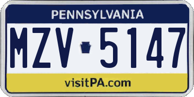 PA license plate MZV5147