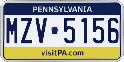 PA license plate MZV5156