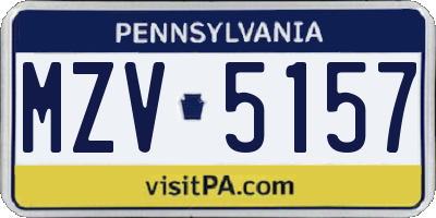 PA license plate MZV5157