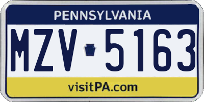 PA license plate MZV5163
