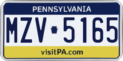 PA license plate MZV5165