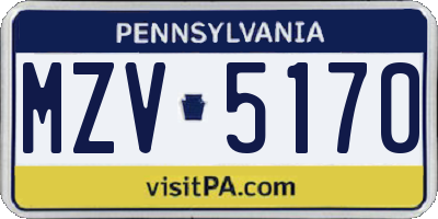 PA license plate MZV5170