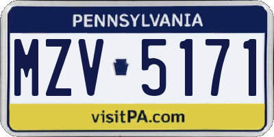 PA license plate MZV5171