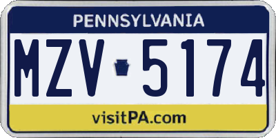 PA license plate MZV5174