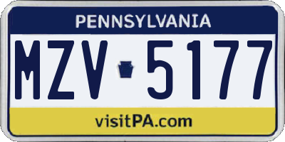 PA license plate MZV5177