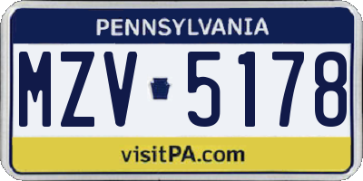 PA license plate MZV5178