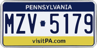 PA license plate MZV5179
