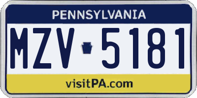 PA license plate MZV5181