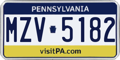 PA license plate MZV5182