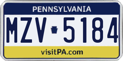 PA license plate MZV5184