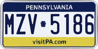 PA license plate MZV5186