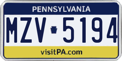 PA license plate MZV5194