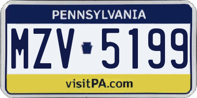 PA license plate MZV5199